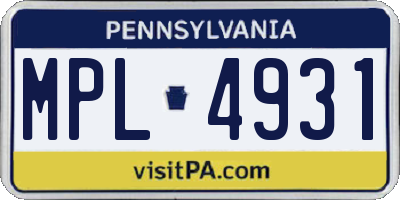 PA license plate MPL4931