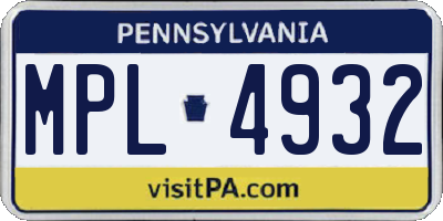 PA license plate MPL4932