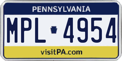 PA license plate MPL4954