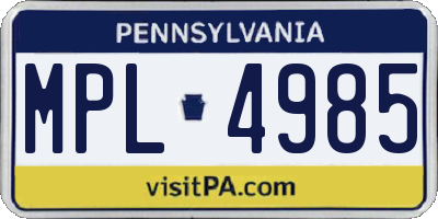 PA license plate MPL4985