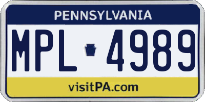 PA license plate MPL4989