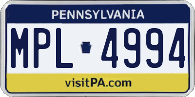 PA license plate MPL4994