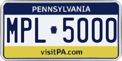 PA license plate MPL5000