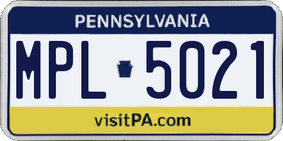 PA license plate MPL5021