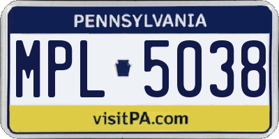 PA license plate MPL5038