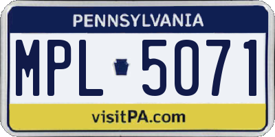 PA license plate MPL5071