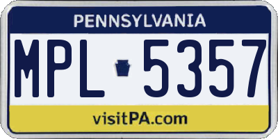 PA license plate MPL5357