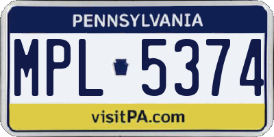 PA license plate MPL5374