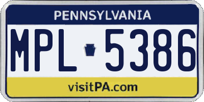PA license plate MPL5386