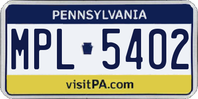 PA license plate MPL5402