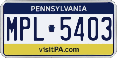 PA license plate MPL5403
