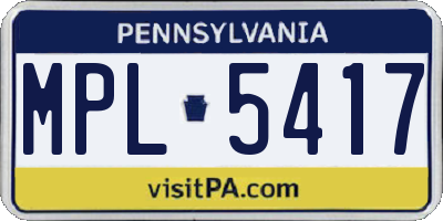 PA license plate MPL5417