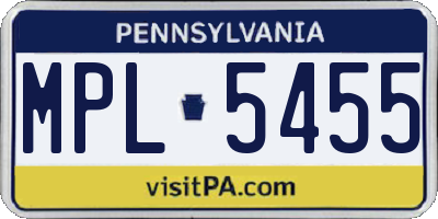 PA license plate MPL5455