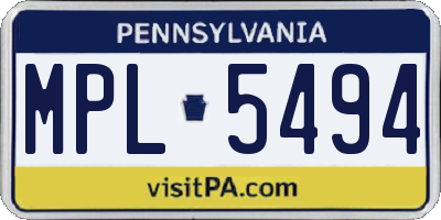 PA license plate MPL5494