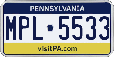 PA license plate MPL5533