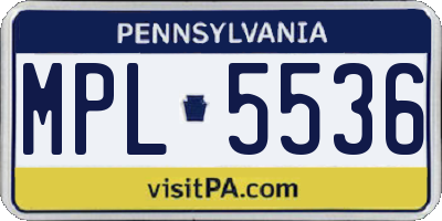 PA license plate MPL5536