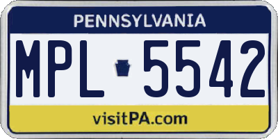 PA license plate MPL5542