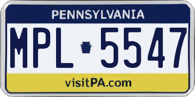 PA license plate MPL5547