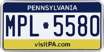 PA license plate MPL5580