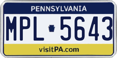 PA license plate MPL5643