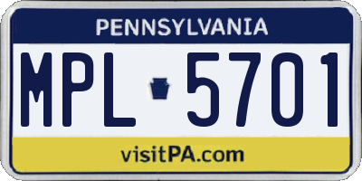 PA license plate MPL5701