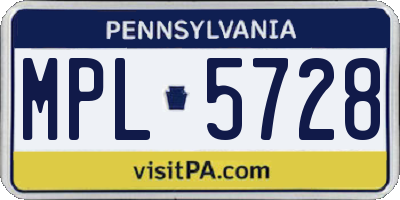 PA license plate MPL5728