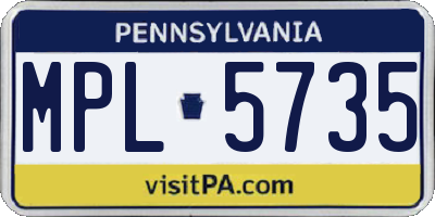 PA license plate MPL5735