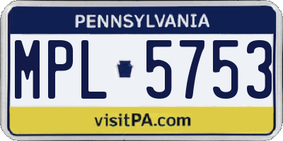 PA license plate MPL5753