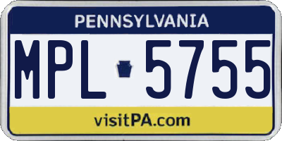 PA license plate MPL5755