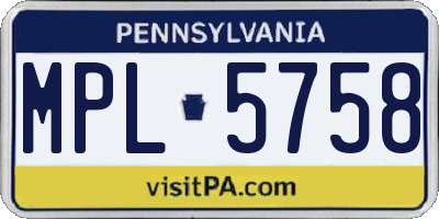 PA license plate MPL5758