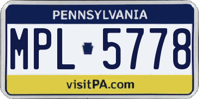 PA license plate MPL5778