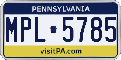 PA license plate MPL5785