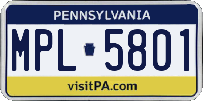 PA license plate MPL5801
