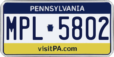 PA license plate MPL5802