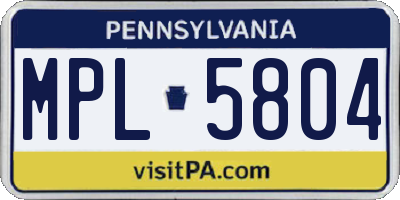 PA license plate MPL5804