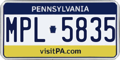 PA license plate MPL5835