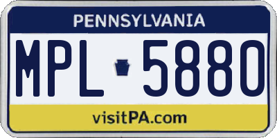 PA license plate MPL5880