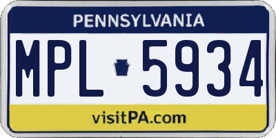 PA license plate MPL5934