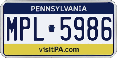 PA license plate MPL5986