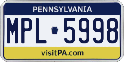 PA license plate MPL5998