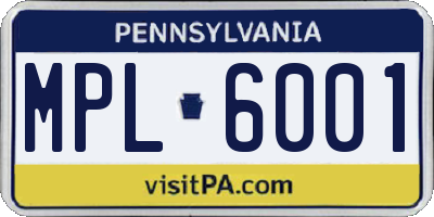 PA license plate MPL6001