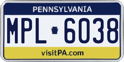 PA license plate MPL6038