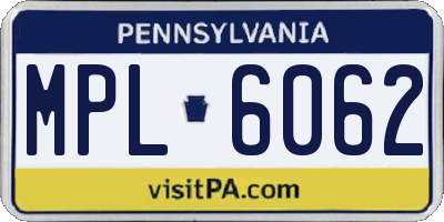 PA license plate MPL6062