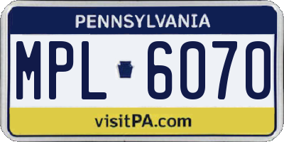 PA license plate MPL6070