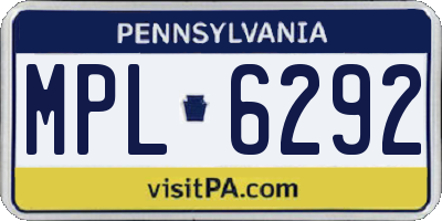 PA license plate MPL6292