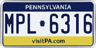 PA license plate MPL6316