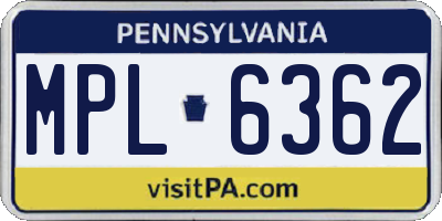 PA license plate MPL6362