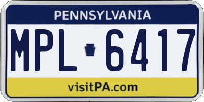 PA license plate MPL6417