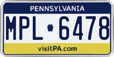 PA license plate MPL6478