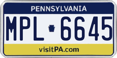 PA license plate MPL6645